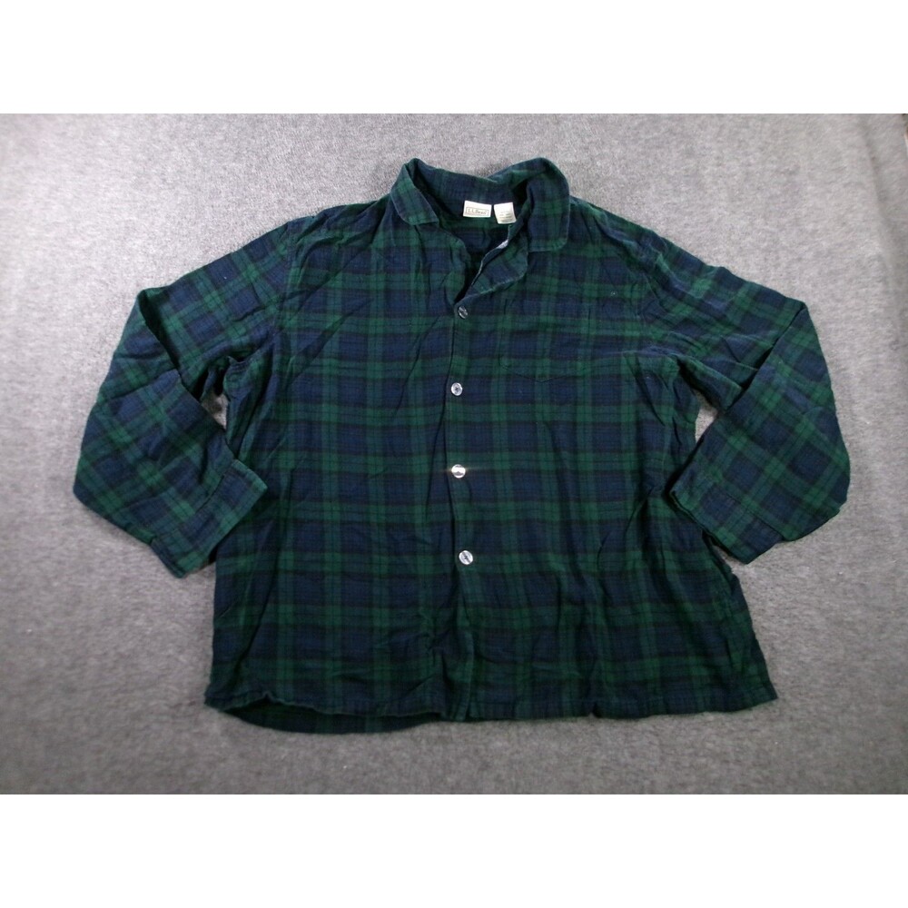 LL Bean Shirt Men XXL Green Scotch Plaid Flannel Tartan Sleep Causal Button up